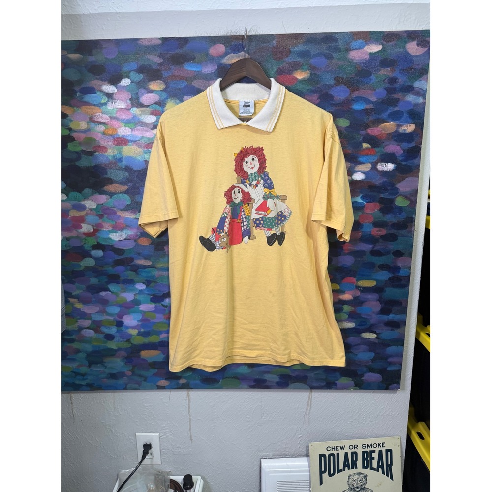 Vintage Gopher Sport Raggedy Ann and Andy Yellow Polo Shirt XL Made in USA